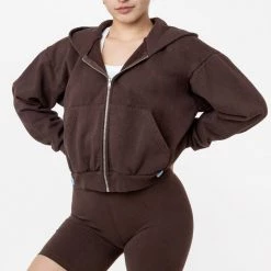Los Angeles Apparel Women's HF16GD - Garment Dye 14oz. Cropped Heavy Fleece Zip Up Hooded Sweatshirt