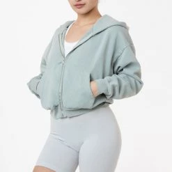 Los Angeles Apparel Women's HF16GD - Garment Dye 14oz. Cropped Heavy Fleece Zip Up Hooded Sweatshirt