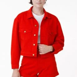 Los Angeles Apparel RBDW03GD - Garment Dye Cropped Bull Denim Jacket (Limited Edition) Women's