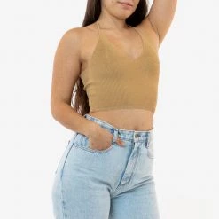 Los Angeles Apparel RFK406 - Viscose Nylon Cropped V-Neck Halter Top