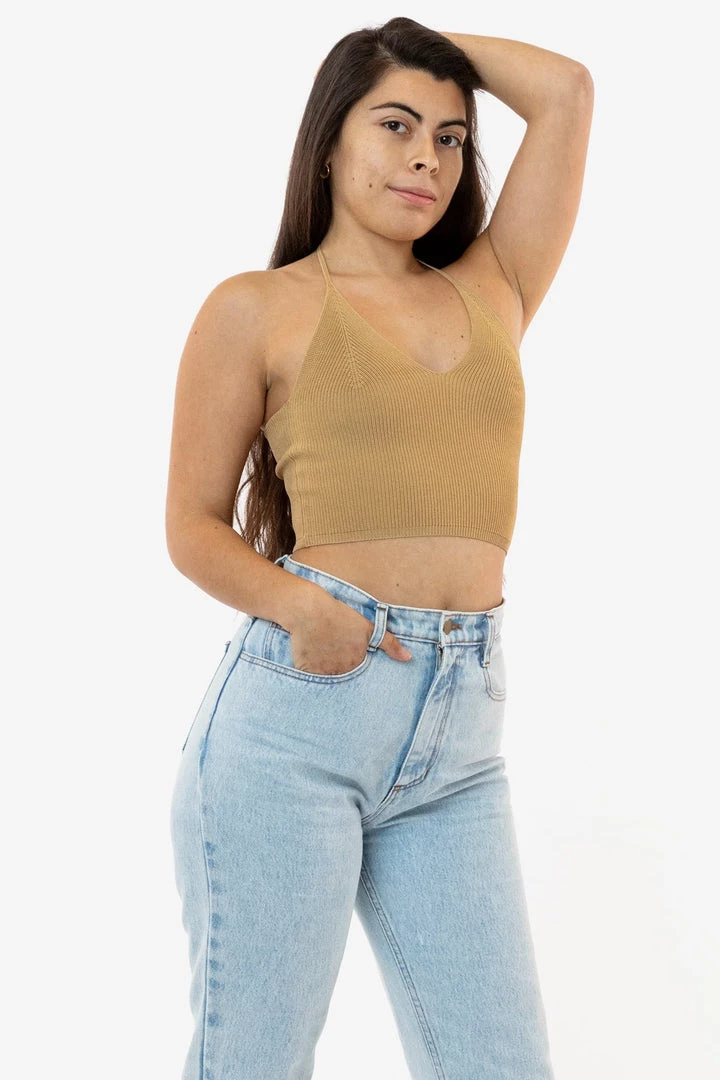 Los Angeles Apparel RFK406 - Viscose Nylon Cropped V-Neck Halter Top 4 Los Angeles Apparel RFK406 - Viscose Nylon Cropped V-Neck Halter Top