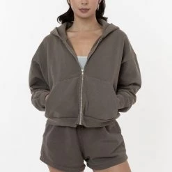 Los Angeles Apparel Women's HF16GD - Garment Dye 14oz. Cropped Heavy Fleece Zip Up Hooded Sweatshirt