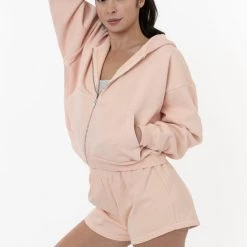 Los Angeles Apparel Women's HF16GD - Garment Dye 14oz. Cropped Heavy Fleece Zip Up Hooded Sweatshirt