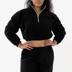 Los Angeles Apparel PF306 - Cropped Polar Fleece Half Zip Pullover Women's
