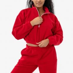 Los Angeles Apparel PF306 - Cropped Polar Fleece Half Zip Pullover Women's