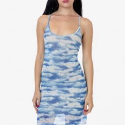 Los Angeles Apparel RNS783P - Printed Micro Mesh Spaghetti Dress