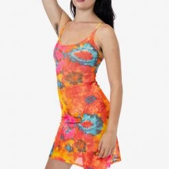 Los Angeles Apparel RNS783P - Printed Micro Mesh Spaghetti Dress