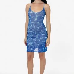 Los Angeles Apparel RNS783P - Printed Micro Mesh Spaghetti Dress