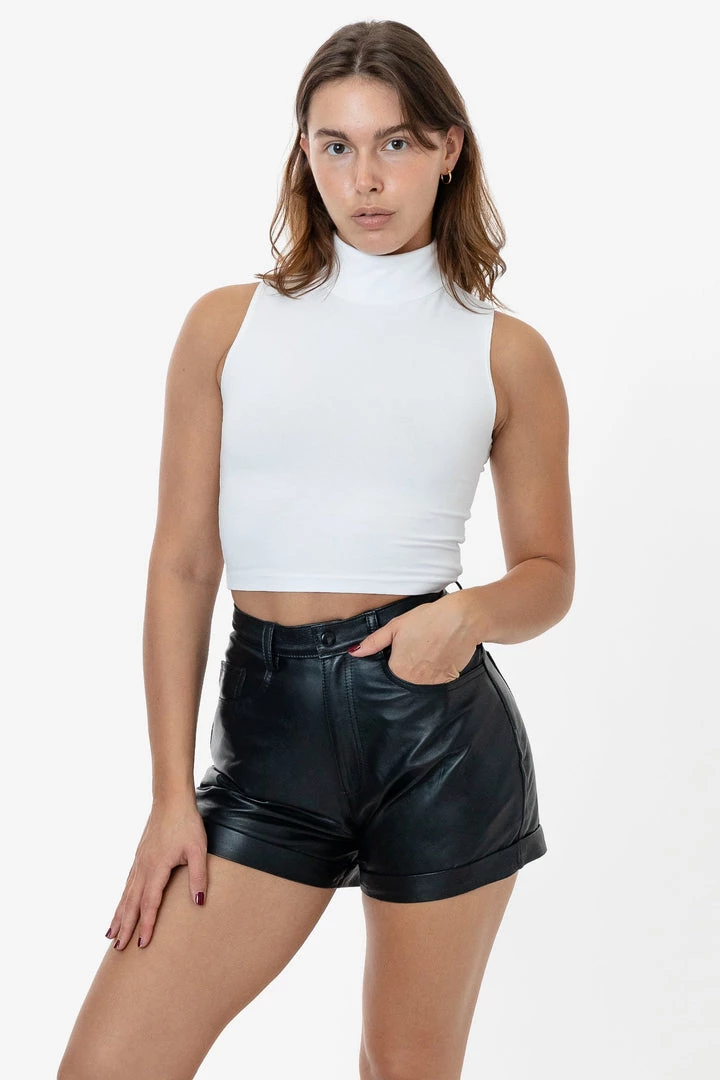 Los Angeles Apparel Women's RLH3015 - Leather Cuffed Short 7 Los Angeles Apparel Women's RLH3015 - Leather Cuffed Short