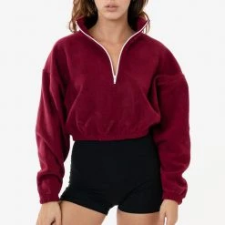 Los Angeles Apparel PF306 - Cropped Polar Fleece Half Zip Pullover Women's