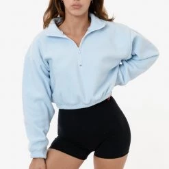 Los Angeles Apparel PF306 - Cropped Polar Fleece Half Zip Pullover Women's