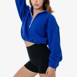 Los Angeles Apparel PF306 - Cropped Polar Fleece Half Zip Pullover Women's