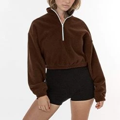 Los Angeles Apparel PF306 - Cropped Polar Fleece Half Zip Pullover Women's