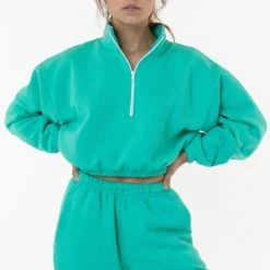 Los Angeles Apparel Women's F396 - Flex Fleece Half Zip Cropped Pullover