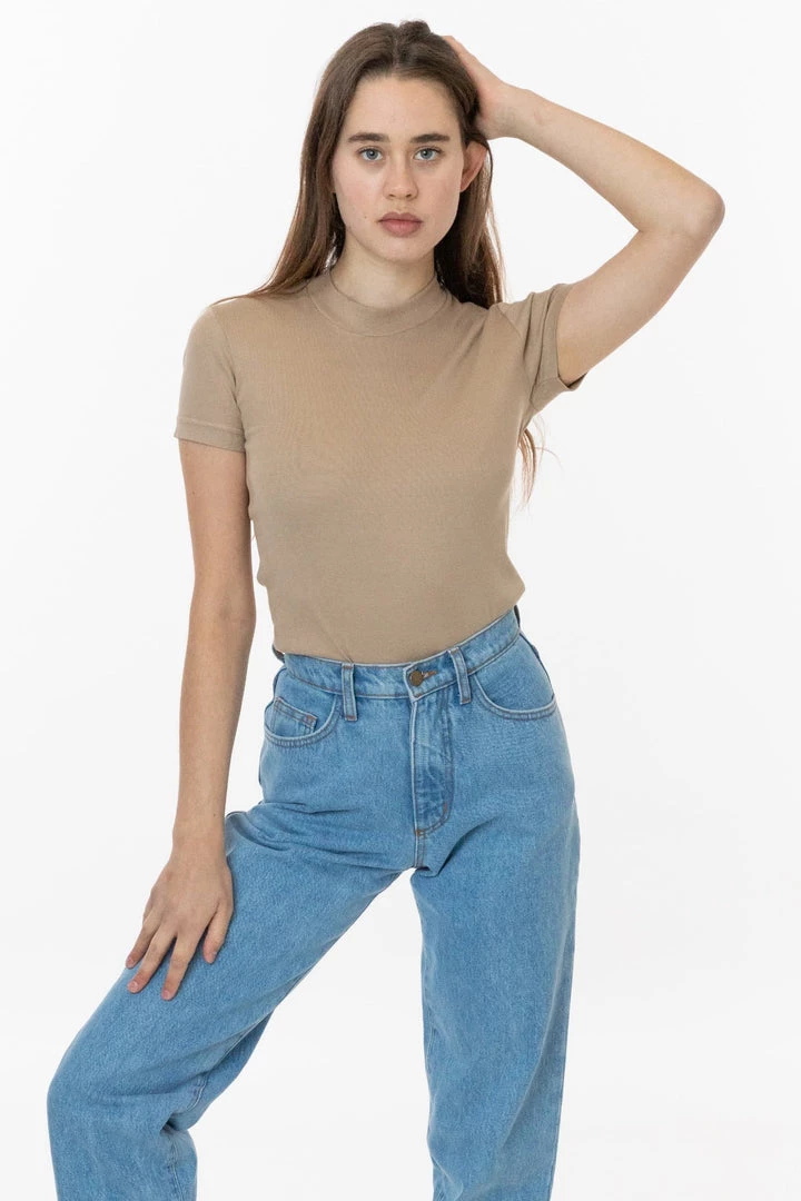 Los Angeles Apparel Women's R4309 - Mockneck Cap Sleeve Baby Tee 12 Los Angeles Apparel Women's R4309 - Mockneck Cap Sleeve Baby Tee