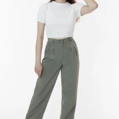 Los Angeles Apparel Women's RSAPP350 - Poly Pleated Straight Leg Pant