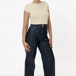 Los Angeles Apparel RDNW09 - Raw Dark Indigo High Waisted Wide Leg Denim Jean Women's 7 Los Angeles Apparel RDNW09 - Raw Dark Indigo High Waisted Wide Leg Denim Jean Women's