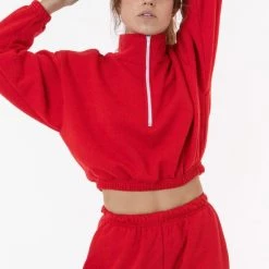 Los Angeles Apparel Women's F396 - Flex Fleece Half Zip Cropped Pullover