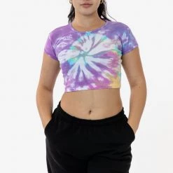 Los Angeles Apparel 43035TD - Tie Dye Cap Sleeve Baby Rib Crop Top Women's