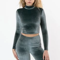 Los Angeles Apparel VVT286 - Velvet Fitted Mid-Length Mockneck Top Women's