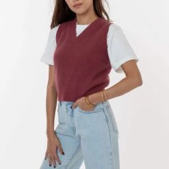 Los Angeles Apparel RFK313 - Cashmere Knit V-Neck Vest Women's