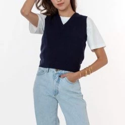 Los Angeles Apparel RFK313 - Cashmere Knit V-Neck Vest Women's