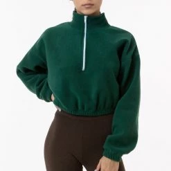 Los Angeles Apparel PF306 - Cropped Polar Fleece Half Zip Pullover Women's