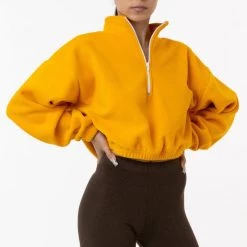 Los Angeles Apparel PF306 - Cropped Polar Fleece Half Zip Pullover Women's