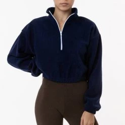 Los Angeles Apparel PF306 - Cropped Polar Fleece Half Zip Pullover Women's