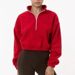 Los Angeles Apparel PF306 - Cropped Polar Fleece Half Zip Pullover Women's